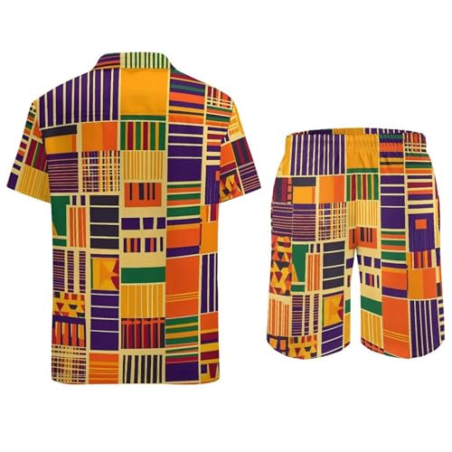 Kente Cloth Pattern Hawaiian Shirt And Shorts 2 Piece Summer Shirt for Vacation Casual Beach Suits2