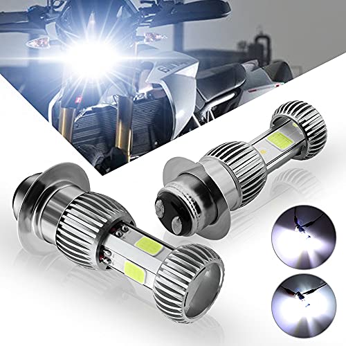 AC/DC 9-85V P15D H6M Mini LED Motorcycle Headlight Bulb,1600LM 3xCOB LEDs Hi/Lo Beam P15D-25-1 LED Bulb for ATVS Yamaha Motorbike Car Heamlamp.2 Pack (Silver)