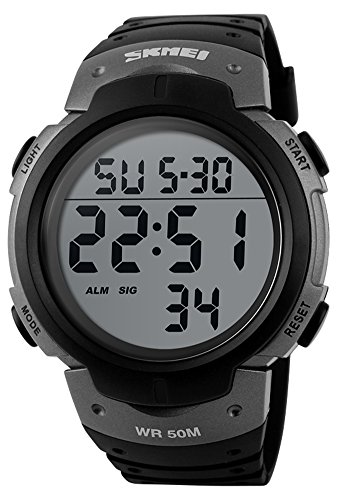 SKMEI Digital Watch PU Band Waterproof LED Multifunctional Student Outdoor Sport Electronic Wristwatch (Grey)