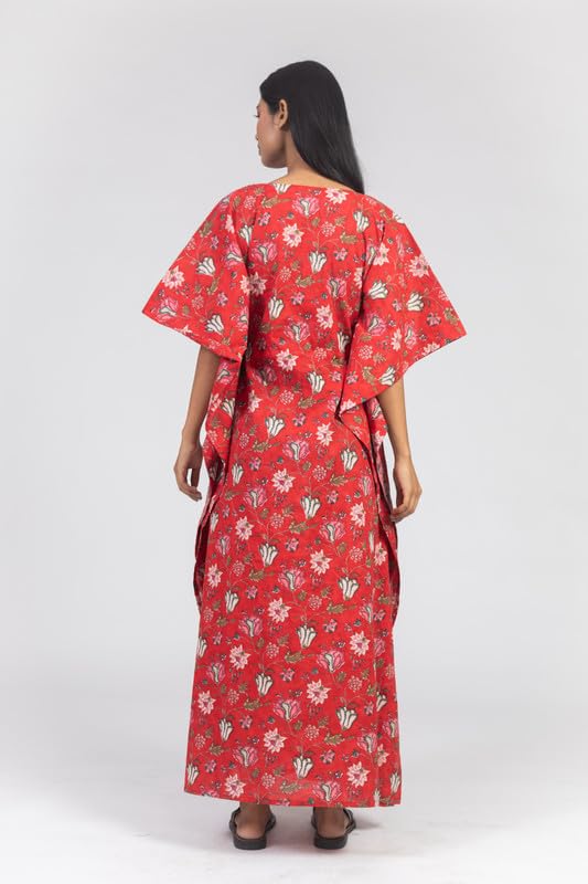 Image of NIHSAMAH Cotton Kaftan Nighty for Women, Printed Premium Stylish Loungewear, Comfortable Nightwear, Sleepwear for Ultimate Relaxation