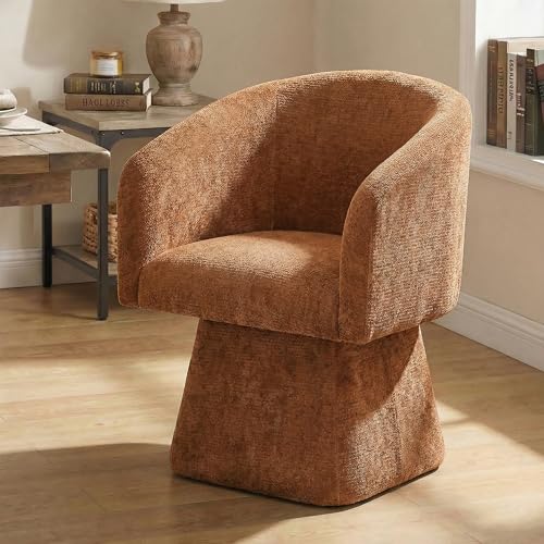 Image of VKNOW Upholstered Swivel Dining Chairs Set of 2 with Barrel Back and Arm | Modern Accent Arm Chair with Thickened Cushion, Soft Chenille Fabric, for Dining Room, Living Room, Vanity, Orange