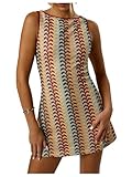 GORGLITTER Women's Color Block Crochet Boho Bodycon Mini Dress Summer Peasant Vacation Sleeveless Tank Sundresses 2025 Multicolor Medium