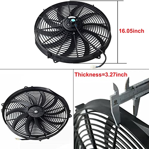 Blackhorse-Racing 16" 16 Inch Electric Radiator Fan High 3000 + Cfm Thermostat Wiring Switch Relay Kit Black #TOP2
