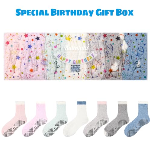 Image of Bulinlulu Fuzzy Socks with Grips Plush Sleep Cozy Winter Soft Hospital Fluffy Socks for Womens Mens Gifts