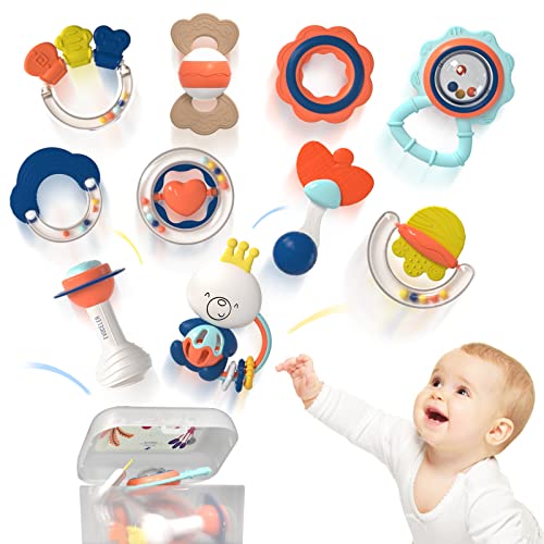 Image of Evoceler Baby Rattles 0-6 Months, Baby Toys 0-6-12 Months,Baby Teething Toys,Teether Toys for Babies 0-6 Months, Infant Toys,10 Pcs Baby Rattle,Baby boy Girl Gifts