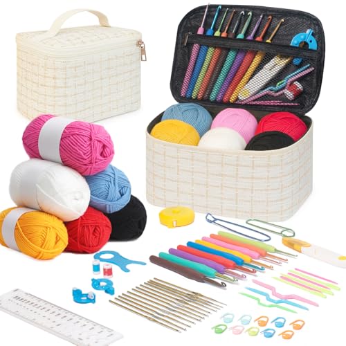 Image of BLISSO 59 Pcs Crochet Set - Ergonomic Crochet Kit for Beginners Adults for 1000's of DIY's with Yarn & Tools (Pearl Edition)