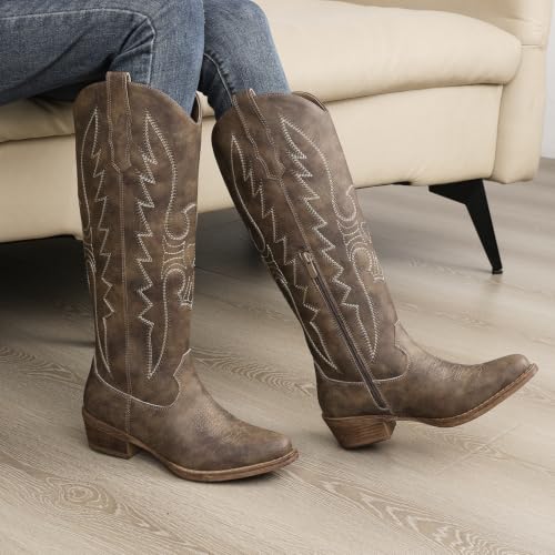 GLOBALWIN Women's Knee High Brown Cowboy Boots Size 6M - image 2