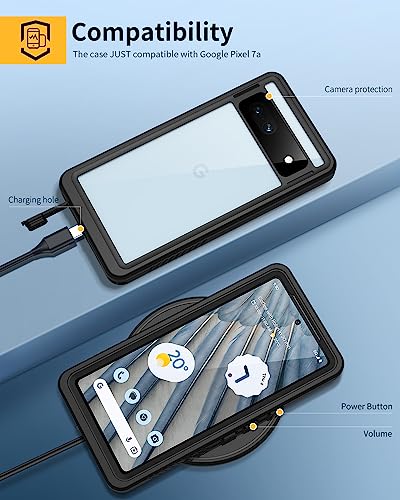 Lanhiem Pixel 7A Case, Ip68 Waterproof Dustproof, Built-In Screen Protector, Rugged Full Body Shockproof Phone Case For Google Pixel 7A, Black/Clear #TOP5