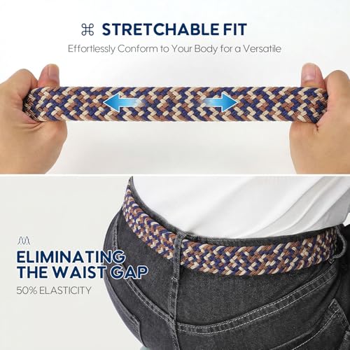 Image of SUOSDEY Men Stretch Braided Belt, Elastic Belt for Jeans Pants Casual Golf Belt 1 3 /8 inch