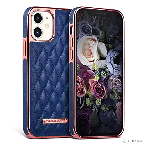 Image of PULOKA iPhone 11 Leather Back Cover Royal Diamond Pattern with Electroplated Cover Compatible for Apple iPhone 11 6.1 inchinch - Blue