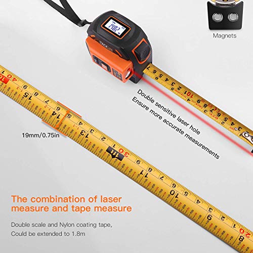 Laser Tape Measure 2-in-1, Laser Measure 131 Ft, Tape Measure 16 Ft Metric and Inches with LCD Digital Display, Movable Magnetic Hook, Screwdriver, Nylon Coating for DIY, Construction - TM-L01
