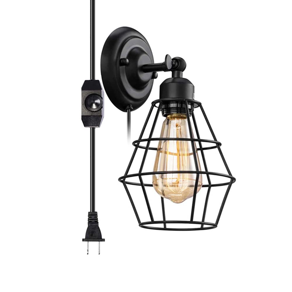 HYJAUSXB Wire Cage Wall Sconce丨Hardwired Industrial Light丨Edison Vintage Style Sconce Lighting Fixture丨Rustic Farmhouse Lamps for Headboard Bedroom Nightstand Garage Porch (Dimming)