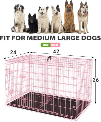 Image of BestPet Dog Crate 42 inch Foldable Metal Kennel with Double Doors,Pastel Pink