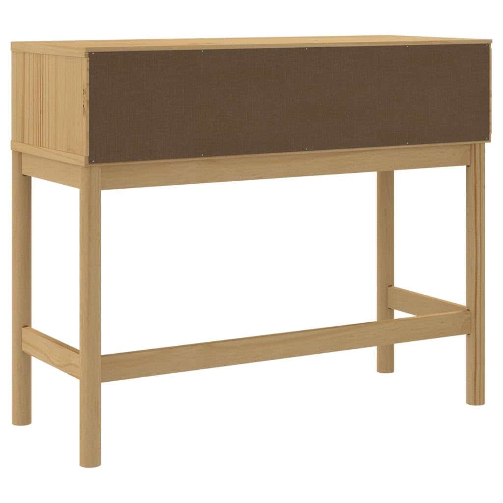 Floro - Tavolo consolle marrone cerato in legno di pino massiccio, 89,5 x 36,5 x 73 cm, con 2 cassetti, tavolino in legno stabile, per soggiorno, corridoio, divano e camera da letto