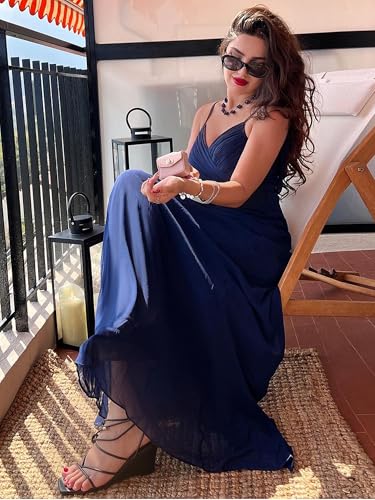Image of Ever-Pretty Women's Summer Backless Spaghetti Strap Chiffon Bridesmaid Dresses Empire Waist Formal Wedding Guest Dress
