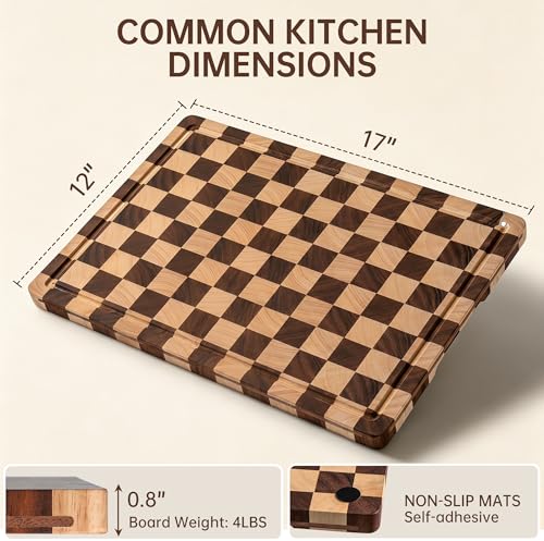 Tabla de cortar rectangular de madera con mango y ranura de jugos miniatura 4