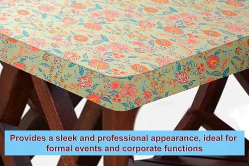 Image of The Furnishing Tree Elastic Cotton Square Center Table Cover 36x36 in Inches Floral Multicolor on Green Base
