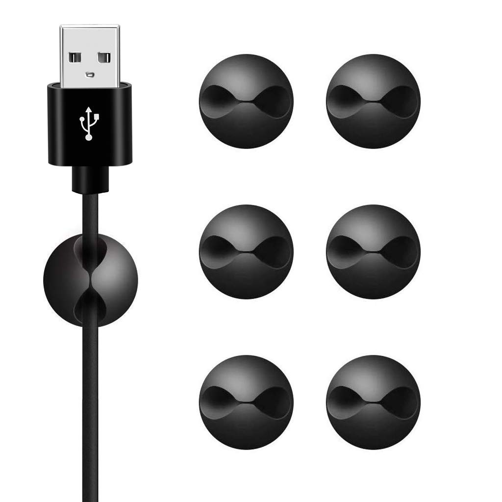 Cable Tidy Clips, Desktop Cord Holder Organizer Flexible USB Winder Management Charging Power Cable Drop Self Adhesive Wire Holder for Mouse Keyboard Earphone Headset TV PC (6PCS)