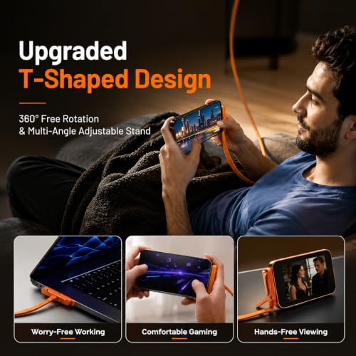 Image of Verilux PD 240W Right Angle Type C Cable Fast Charging 4.9FT /1.5M | C Type Charger Cable with 480Mbps Data Synch, Nylon Braided USB C Cable for iPhone 17 /16 /15, Galaxy S26 /25 /24, Orange