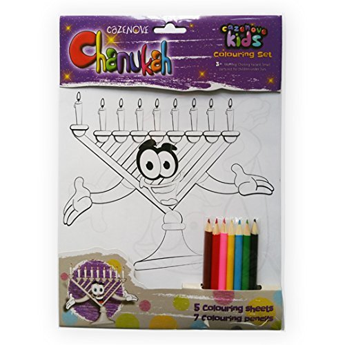 Rimmon Colouring sheets for Chanukah: Dreydle, Menorah and more. Coloured pencils included