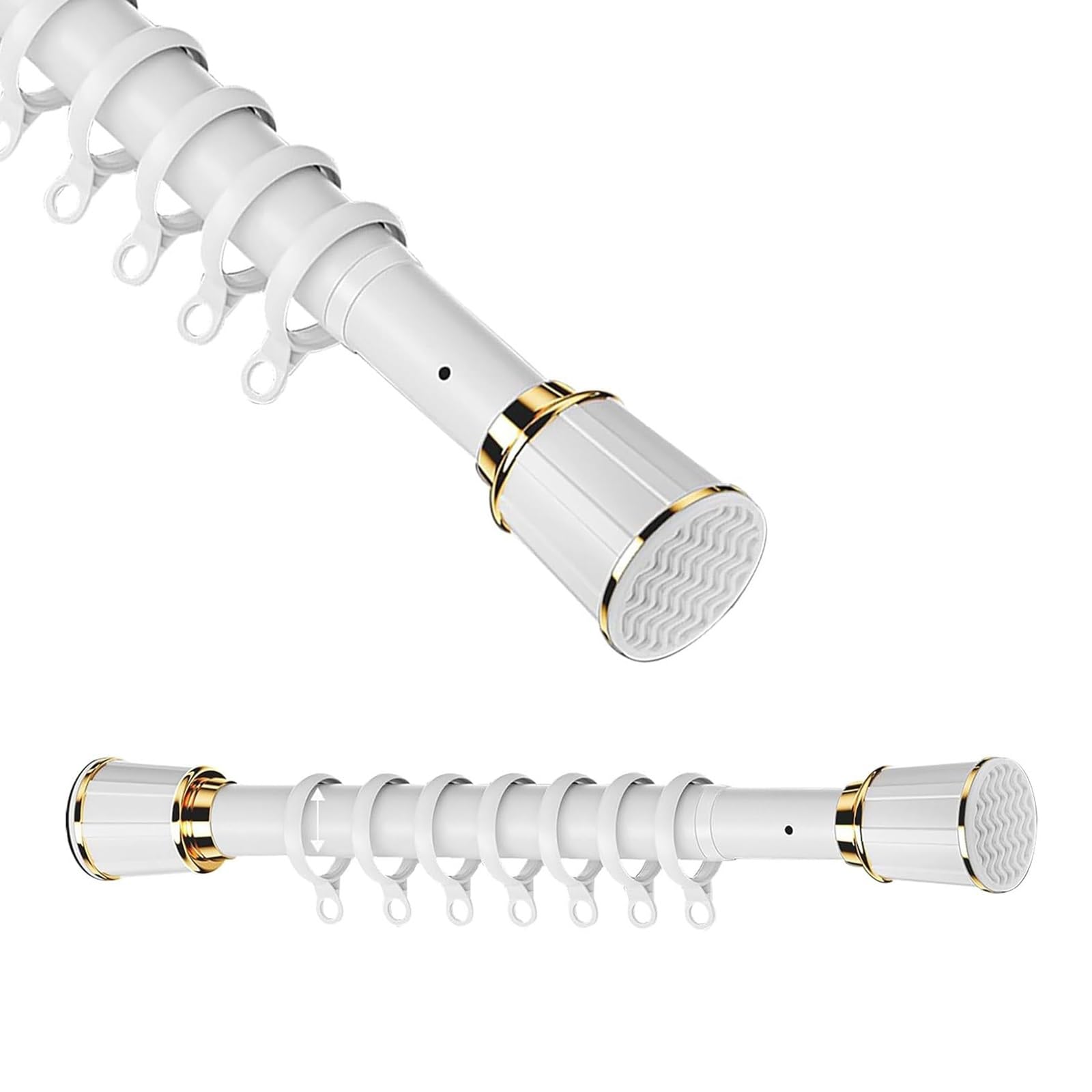 WQPMNYG Adjustable Tension Shower Curtain Rod, No Drilling, 3m Diameter, Rust-Free Steel, Non-Slip, for, Closets, Doors (White, 43-74in/110-190cm)