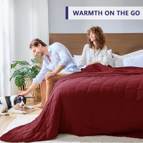 Image of King Size Weighted Blanket for Adults (30 lbs, 80 inch x 87 inch, Red Grey) Cooling Heavy Blanket for Sleeping Perfect for 290-310 lbs, Breathable Blanket for Adults & Couple All Season, Machine Washable
