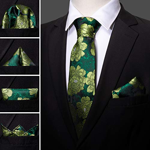 Image of Barry.Wang Flower Ties for Men Handkerchief Cufflinks Set Wedding Necktie Set Party