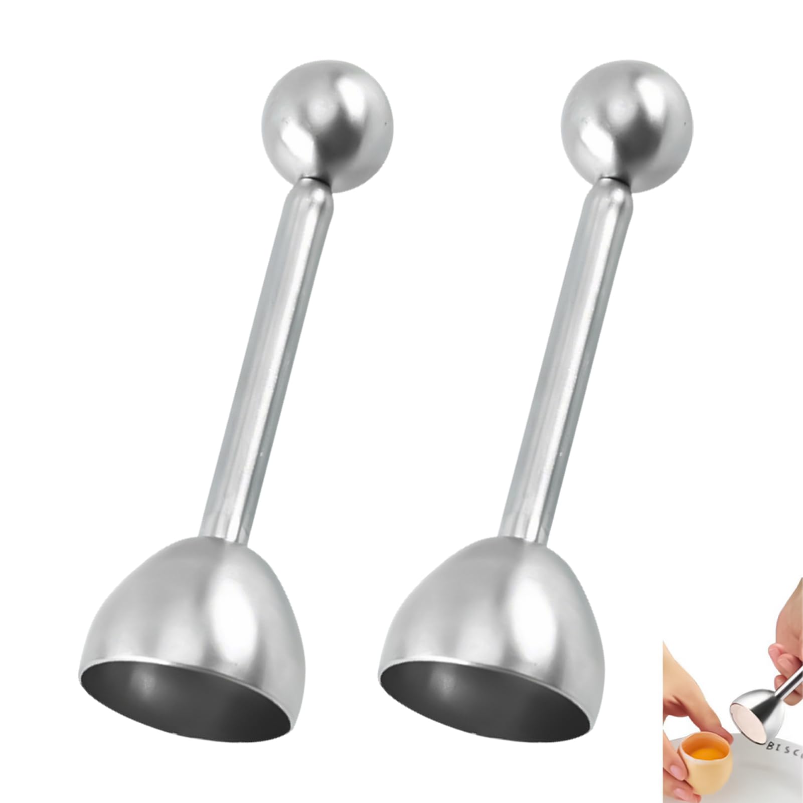 2 Piezas Abridor de Huevos Acero Inoxidable con Resorte, Cortador Cáscara Preciso para Huevos Hervidos, Blandos o Crudos, Herramienta para Abrir Reutilizable para Desayunos, Repostería y Gourmet
