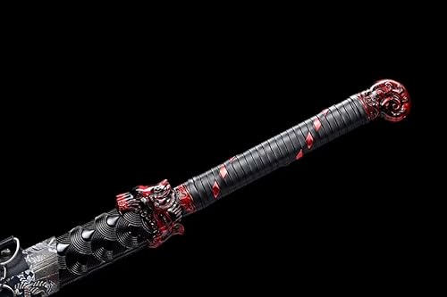 Miniatura 3 de Espada china, espada ancha Loong, arma fría (cuchillas de grabado forjadas, accesorios de aleación, vaina de cuero falso)