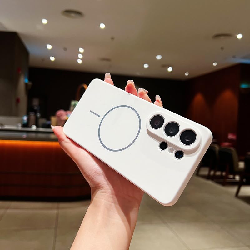 Image of LuxuryKase Silicone Magnetic Case for Samsung Galaxy S26 Ultra | Soft Microfiber Lining | MagSafe Support | Shockproof Protective Cover | Precise Cutouts | Slim Fit Design - White