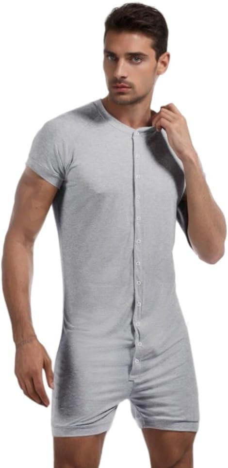Mens Short Sleeve Onesie Pajamas Sexy Lounge One Piece Jumpsuit Adult Stretchy Romper