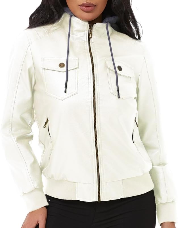 KVE Women's Faux Leather Jacket Waterproof Motorcycle Bomber Jacket Vintage PU Moto Biker Coat - Image 2