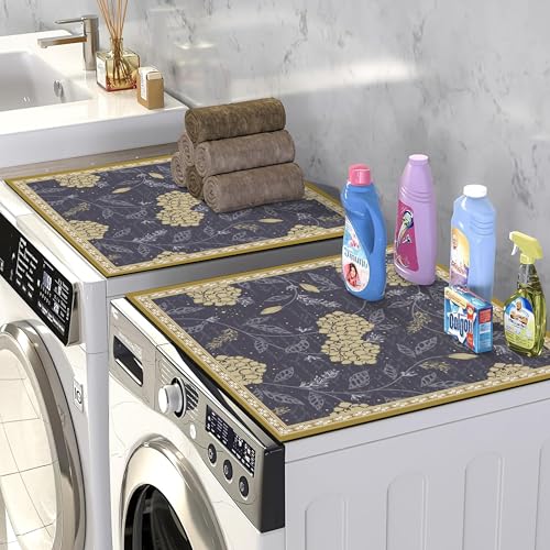 Image of Yellow Weaves Washer & Dryer Cover for Top, 60 x 60 cm, Washing Machine Top Protector Mat for Kitchen /Laundary Room, Water Absorbing, Dustproof, Scratch Resistant & Non-Slip (Botanical Blue)