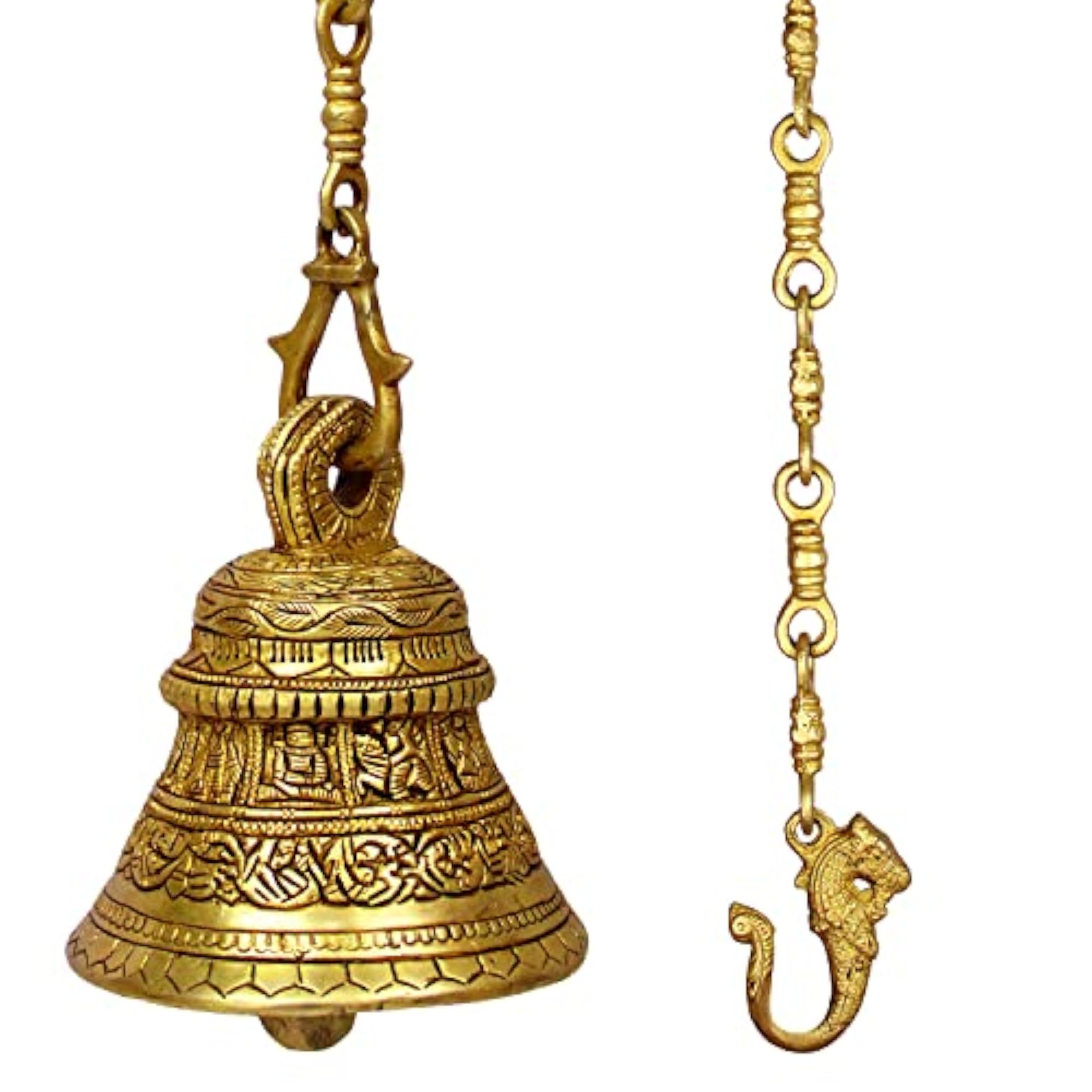 Dashavatar Brass Hanging Bell with Chain, 24 Inches