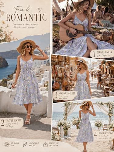 Image of BROVAVE Women's 2026 Summer Casual Boho Sundress Spaghetti Strap Midi Dress