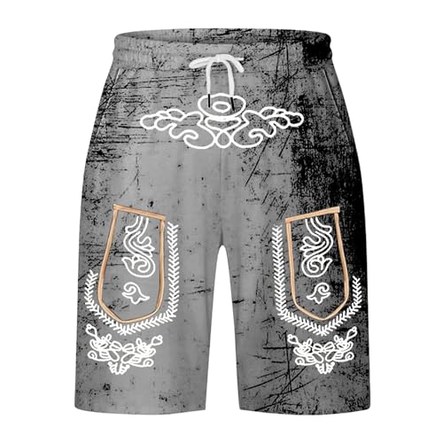 DUHENWU Oktoberfest - Pantalones cortos para hombre con cordón, de piel bávara, para el tiempo libre, con bolsillos, cintura elástica, pantalones deportivos, O1 Gris, XL