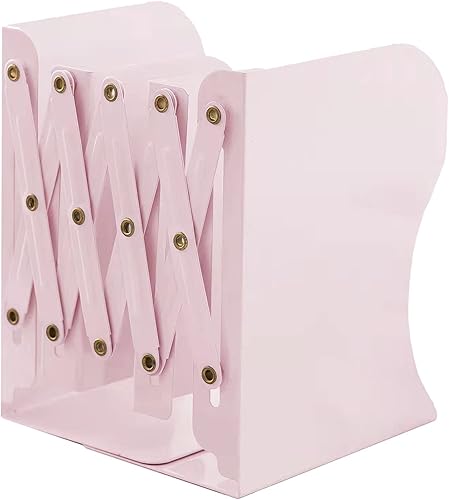 Miniatura 11 de Sujetalibros de metal ajustables resistentes para estantes, 2 divisores, diseño antideslizante, extremos de libro expandibles para escritorio, Blanco