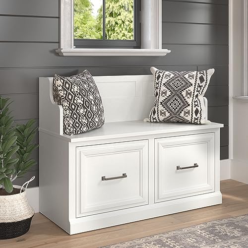 Bush Furniture Woodland Entryway Bench With Doors, 40W, White Ash #TOP1