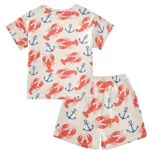 ALAZA Red Lobster Anchor Pajamas Set Short Sleeve Cotton Sleepwear Summer Pjs 2 Piece 5-14Y2