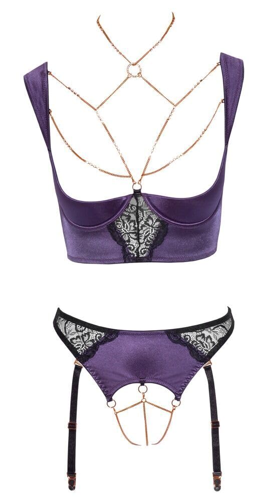 Culotte transparente ouverte violette 75B avec porte-jarretelles S