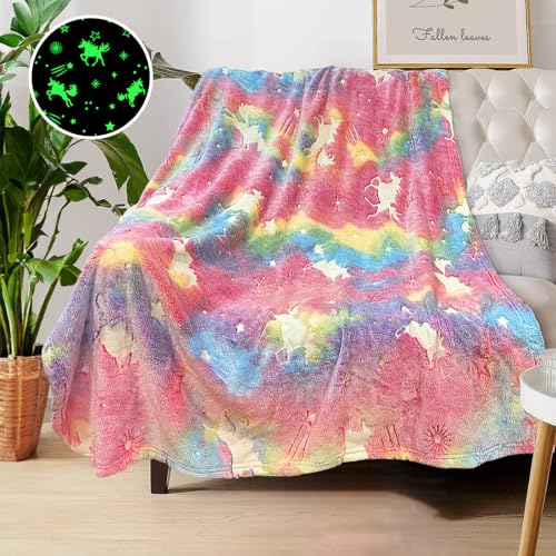 Image of COMFAR Unicorn Glow in The Dark Blankets for Girls, Kids Blankets for Baby/Toddler, Unicorns Gifts for Girls Age 1-12, Soft Fleece Blanket 40"x 50"