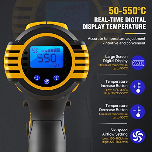 Upgraded Cordless Heat Gun For Dewalt 20V Battery, With Lcd Digital Display,Variable Temperature Control,With 5 Nozzle Attachments Portable Cordless Air Gun For Crafts,Shrinking Pvc,Stripping Paint #TOP2