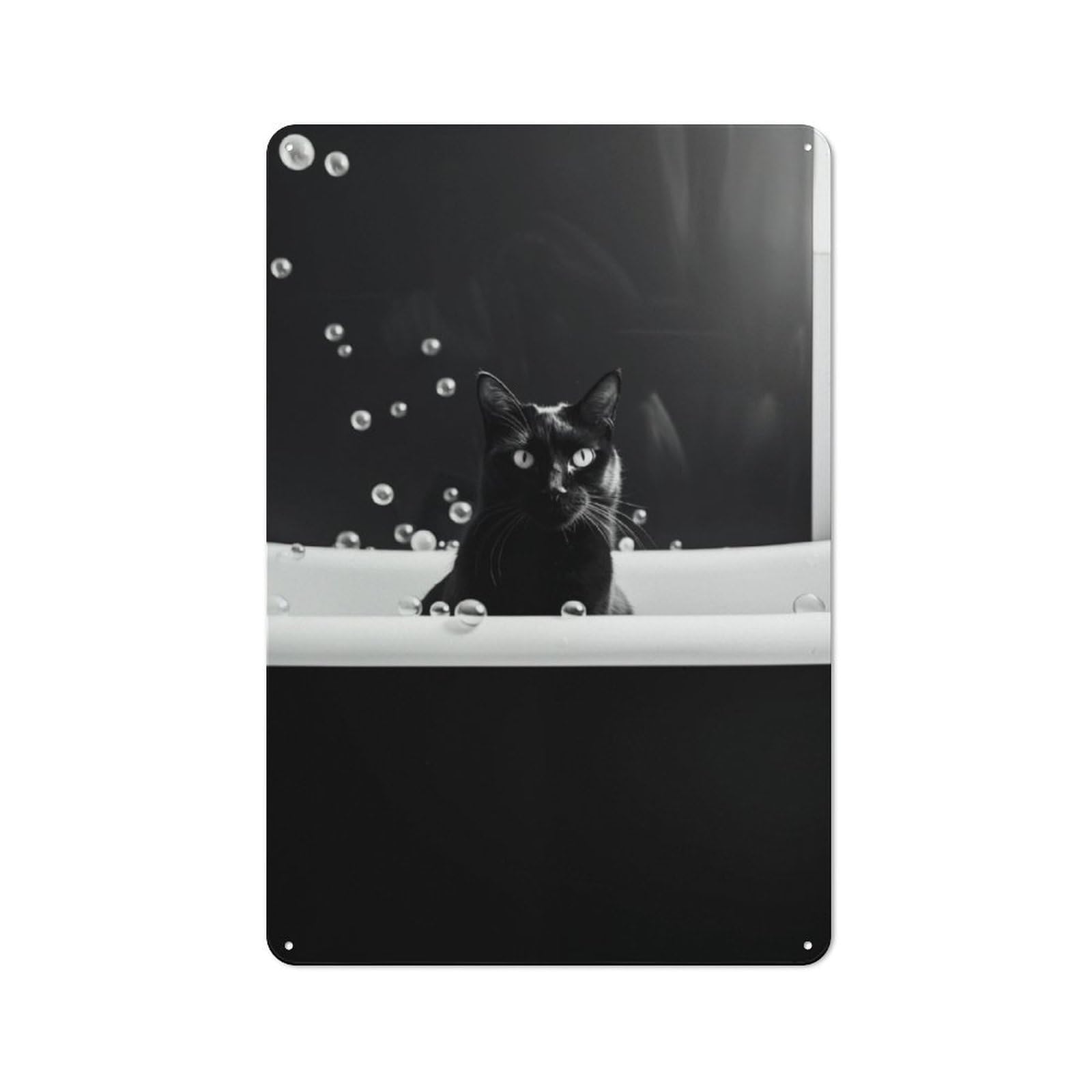 Metal Wall Sign with Bathtub Cat Design 30x20cm, Loft Style Studio Wall Art for Flat, Bar, Studio Or Gallery Wall