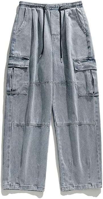 Idopy Streetwear Hip Hop Loose Elastic Waist Loose Fit Cargo Denim Joggers Pants Jeans - Image 4