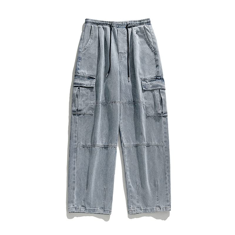 Streetwear Hip Hop Loose Elastic Waist Loose Fit Cargo Denim Joggers Pants Jeans4