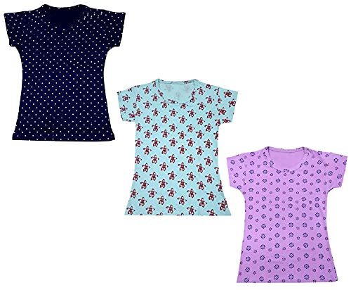 Image of indi weaves Girls Printed Cotton Half Sleeves Tshirts (Pack of 3)