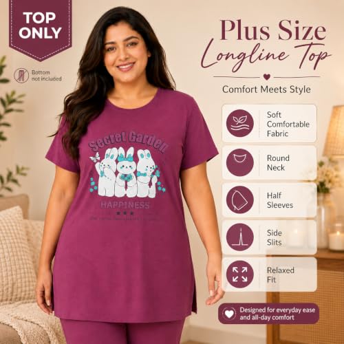 Image of In Love Women's Plus Size Longline T-Shirt with Side Pocket, 3 /4 Sleeve, Crew Neck
