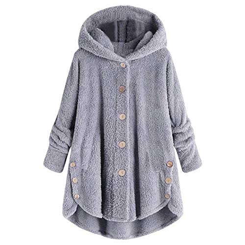 Oversized Fleece Jacket Women Hood Button up Fuzzy Sherpa Coat Casual Winter Warm Cute Shaggy Faux Fur Outwear Pocket
