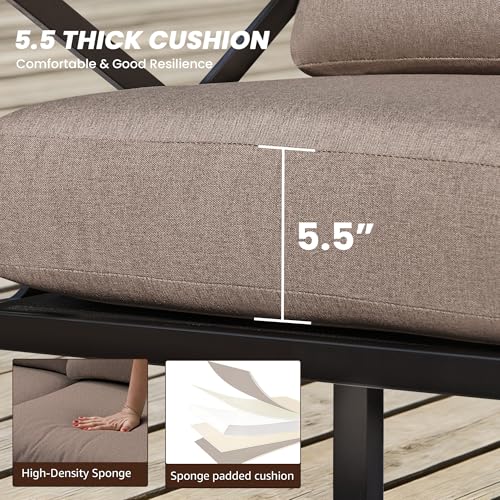 Image of NATURAL EXPRESSIONS Outdoor Patio Furniture 4 Pieces Set, Modern Patio Conversation Sets, Outdoor Sectional Metal Sofa with 5.5 Inch Cushion and Coffee Table,Shale