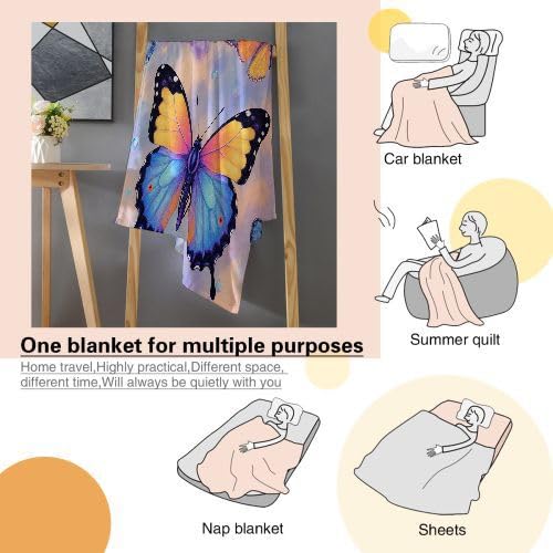 Manta Polar 220 x 240 Mariposas, Mantas para Cama 105 de Franela Cálida y Cómoda para Niños y Adultos, Mantitas para Sofá Reversible para Cubre Sofa Colchas, Fácil de cuidar_7919a
